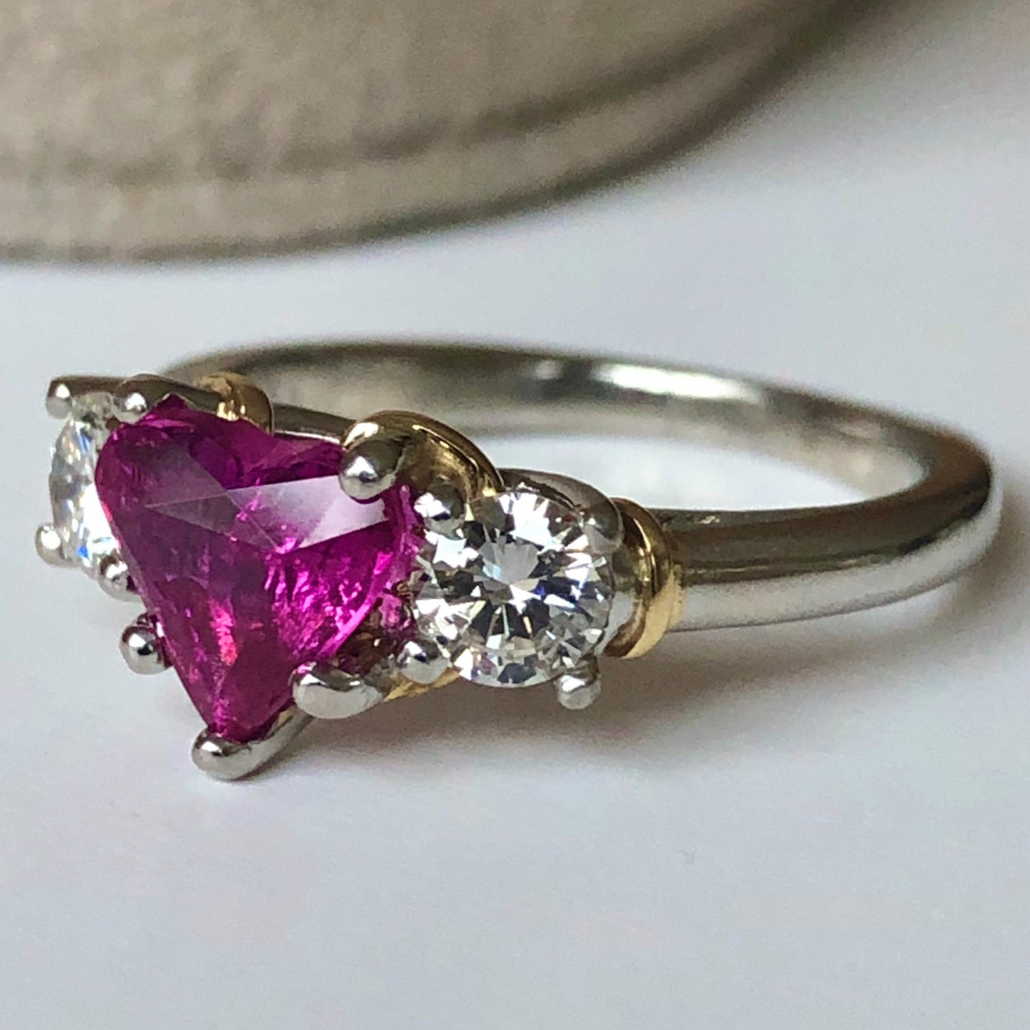 1.50 Carat Heart Shape Ruby Diamond Platinum Gold Engagement Ring
