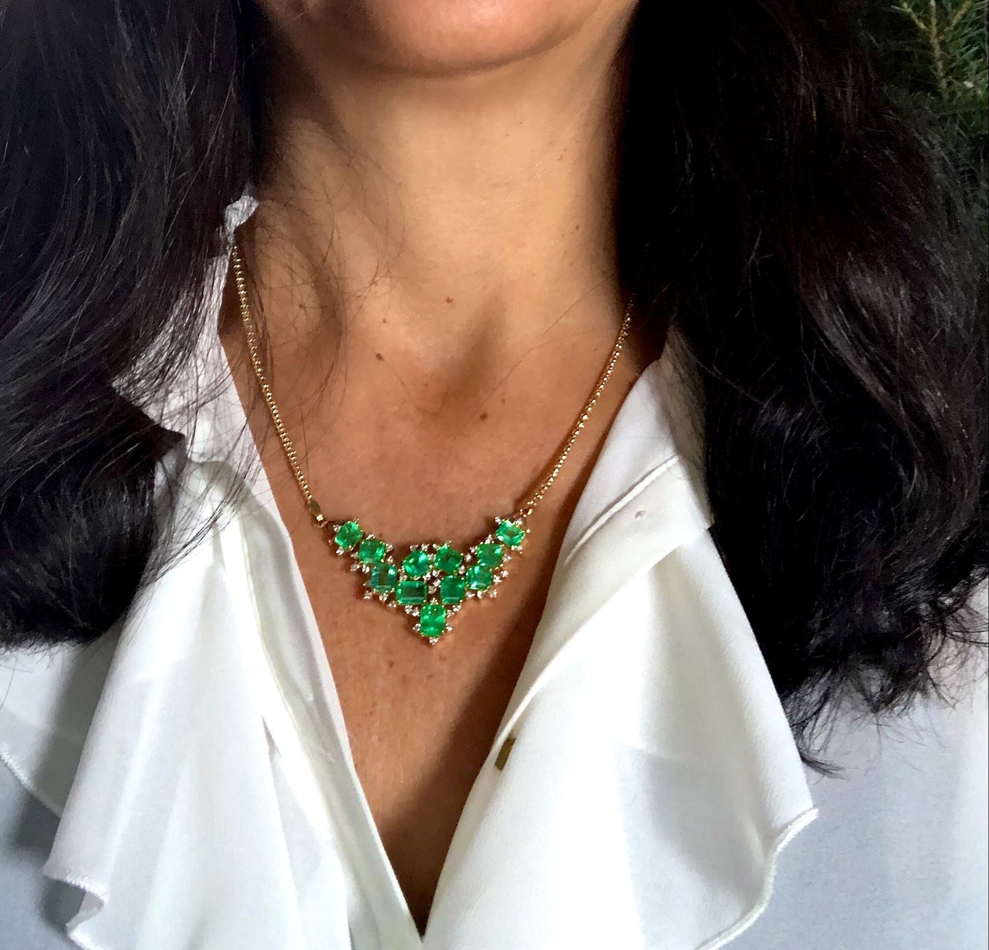 14.25ct Cluster AAA+ Colombian Natural Emerald Diamond Pendant Necklace 18k Gold