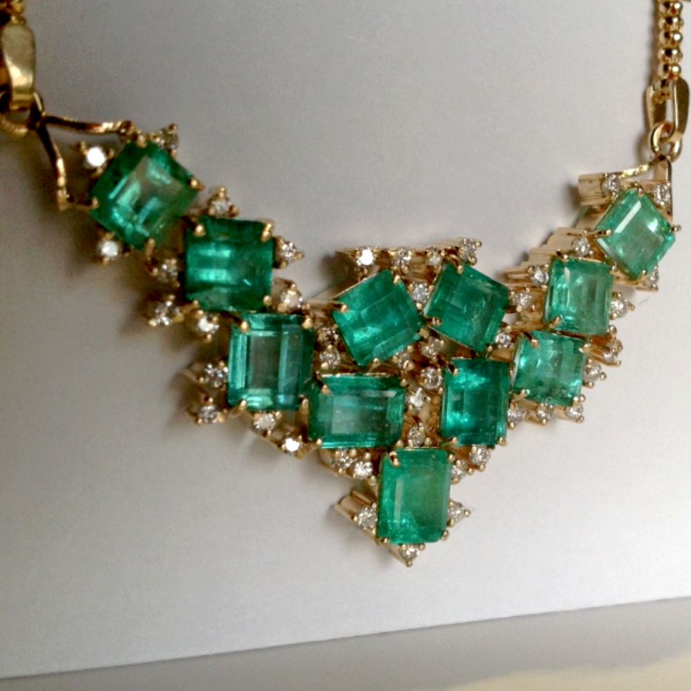 14.25ct Cluster AAA+ Colombian Natural Emerald Diamond Pendant Necklace 18k Gold
