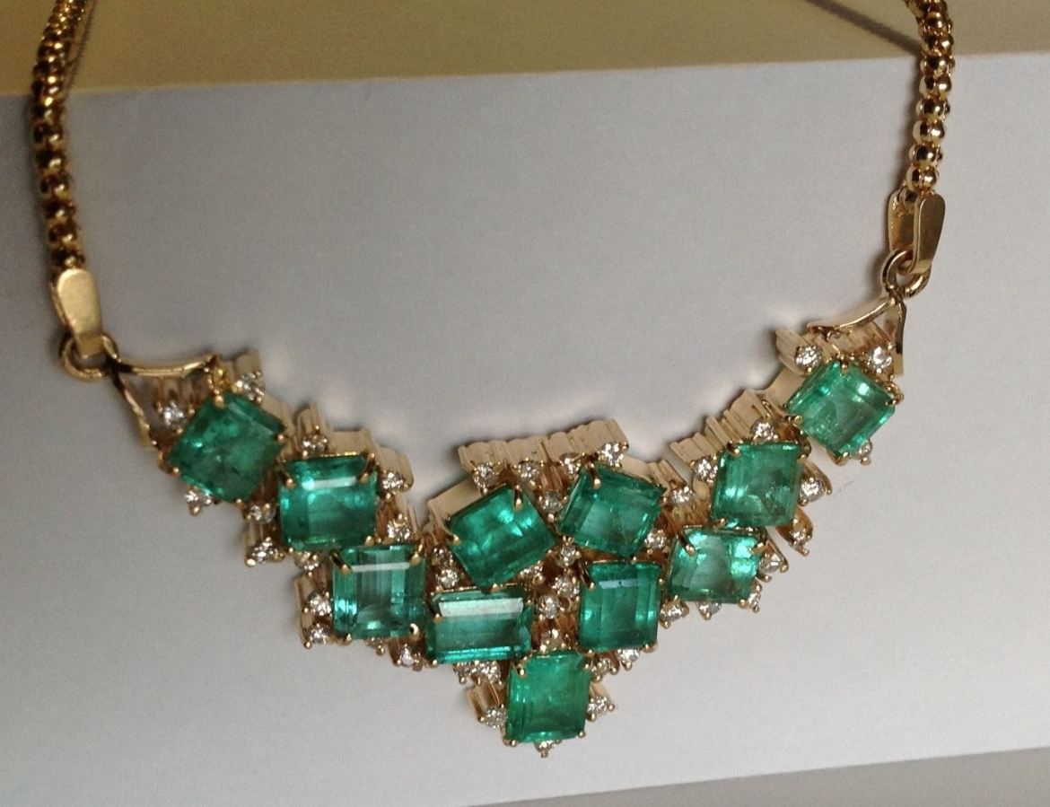 14.25ct Cluster AAA+ Colombian Natural Emerald Diamond Pendant Necklace 18k Gold