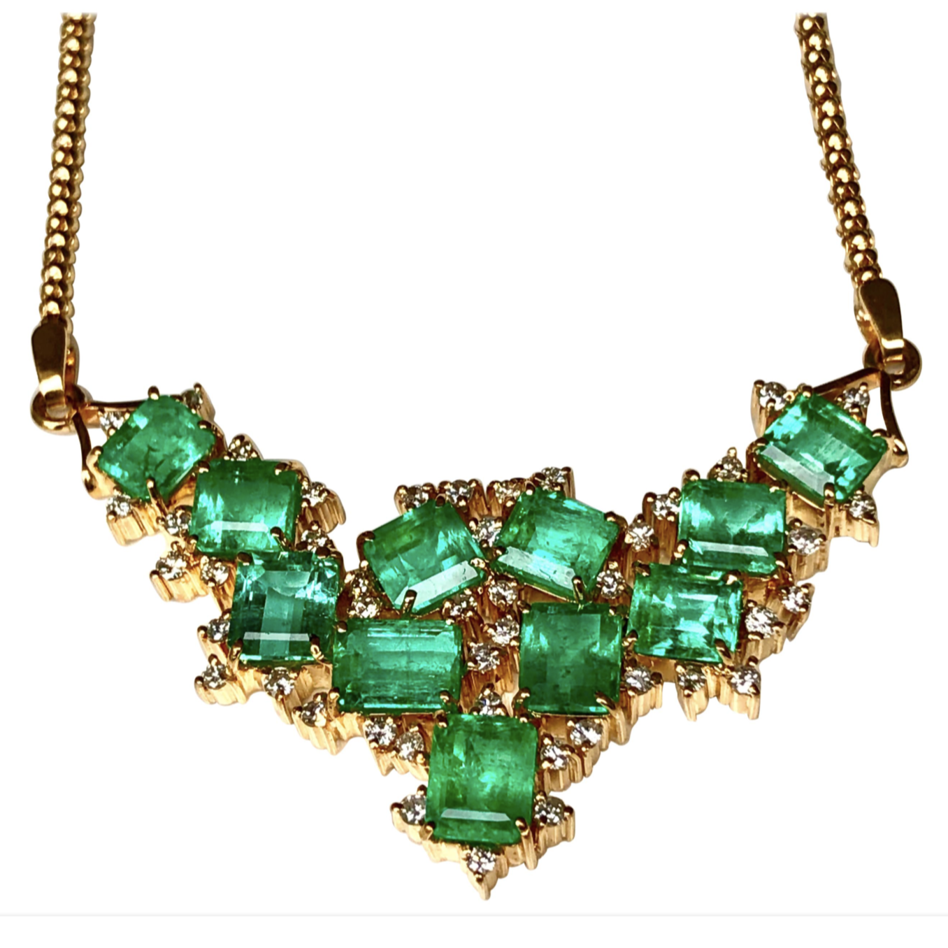 14.25ct Cluster AAA+ Colombian Natural Emerald Diamond Pendant Necklace 18k Gold