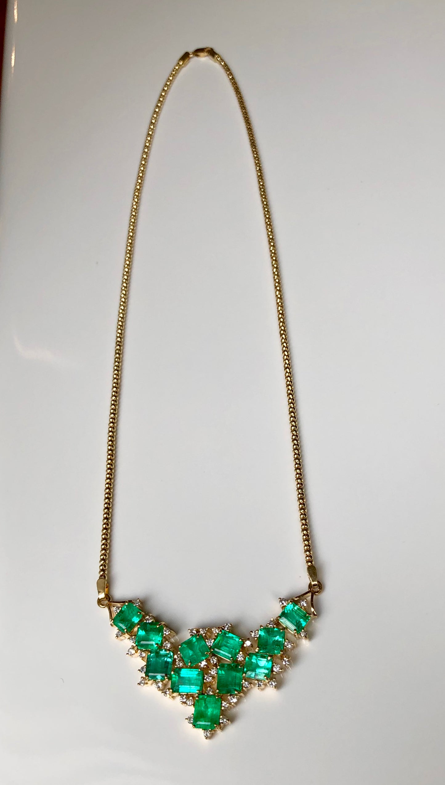 14.25ct Cluster AAA+ Colombian Natural Emerald Diamond Pendant Necklace 18k Gold
